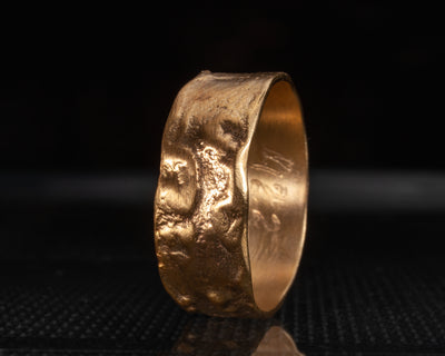 14K Gold Handmade Textured Wedding Ring Raw Style-ZadokGold