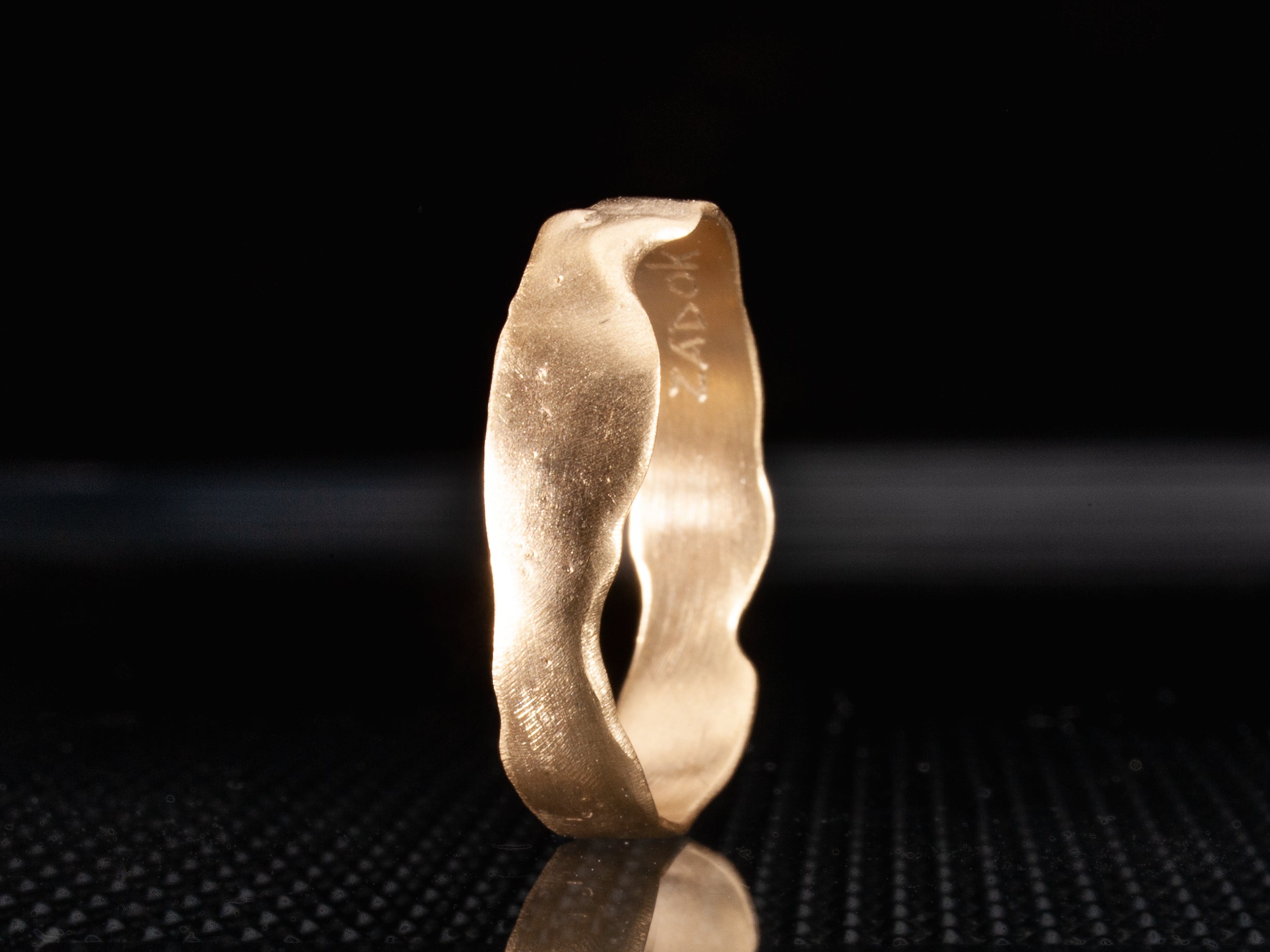 Unique 14k Gold Ring with Textured Surface Carved Edges