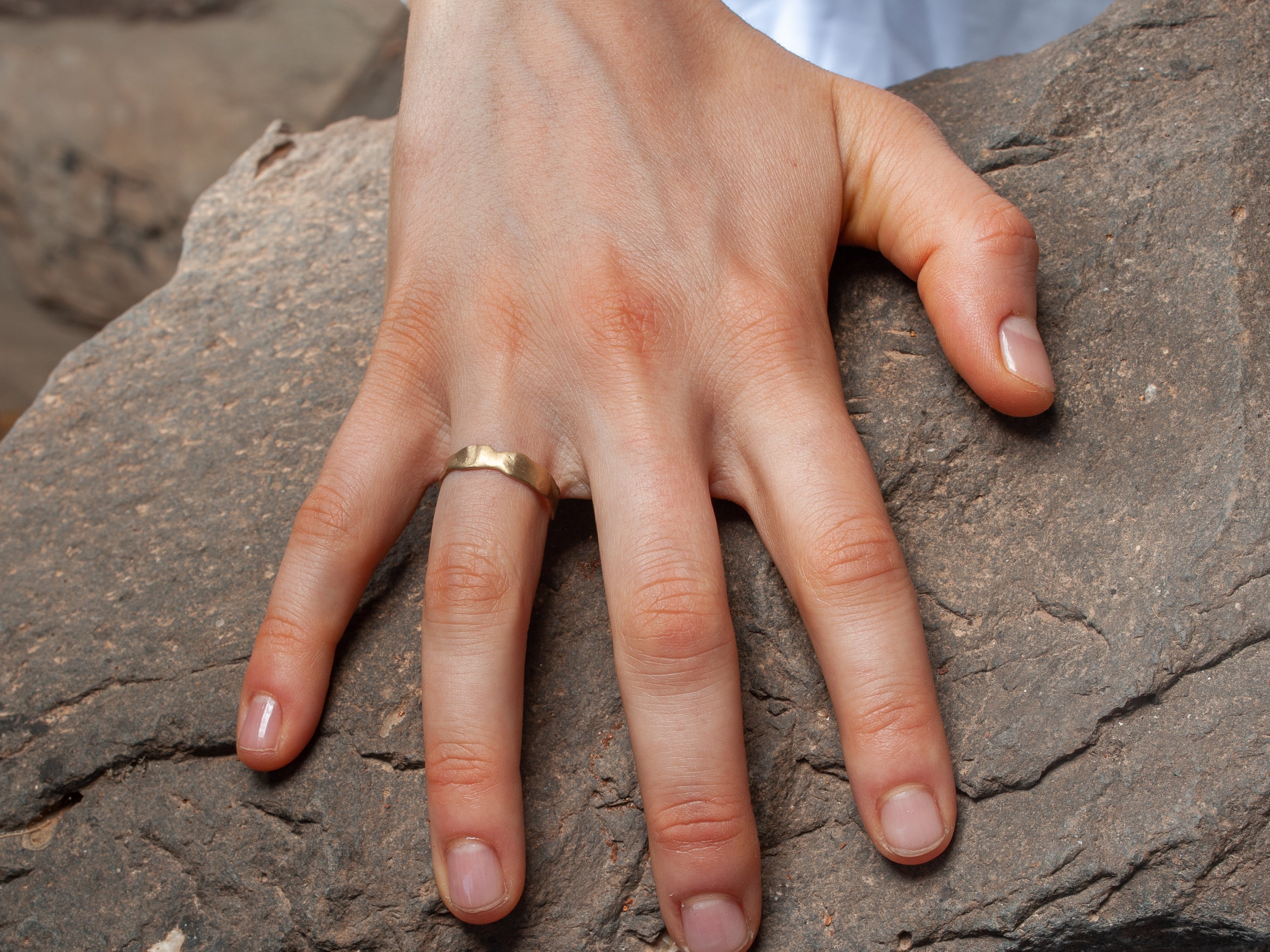 Unique 14k Gold Ring with Textured Surface Carved Edges