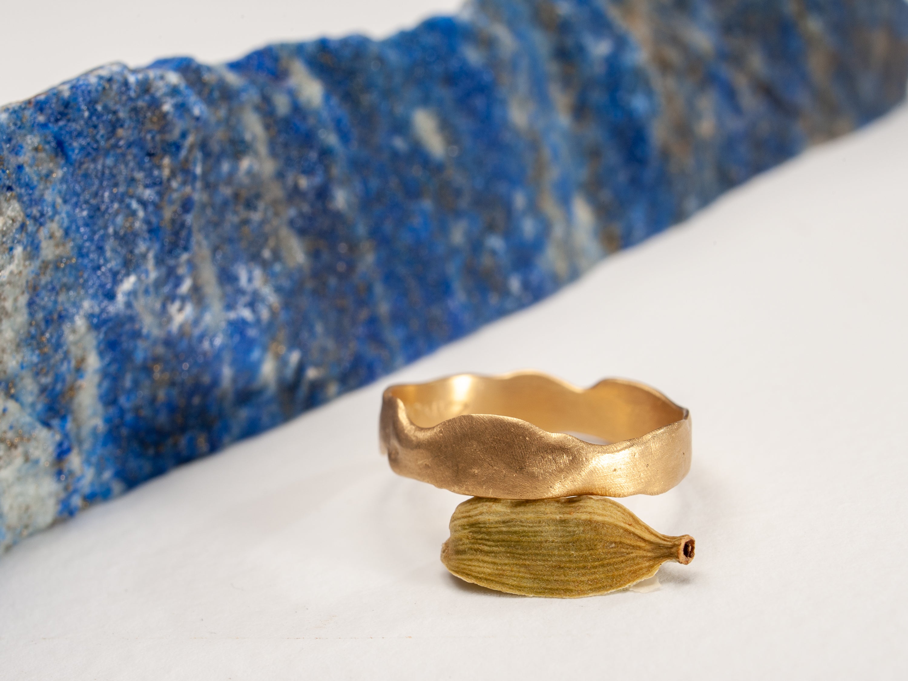 Unique 14k Gold Ring with Textured Surface Carved Edges